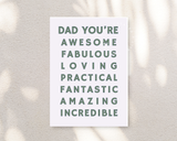 Dad You're Awesome, Art Print Poster, Fathers Day, Dads Birthday, Great Dad, Typography Wall Art, Eclectic Funky Sassy Quirky Home Decor